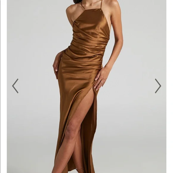 brown satin high neck dress Buy Chocolate Satin High Neck Ruched Mini Dress Online USA – London Road  Boutique main image 0